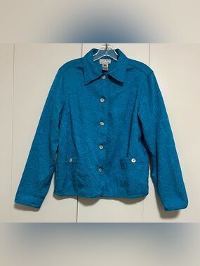 Vintage GRAFF Wear BY UM Company Jacket Turquoise Blue Floral textured Women’s M